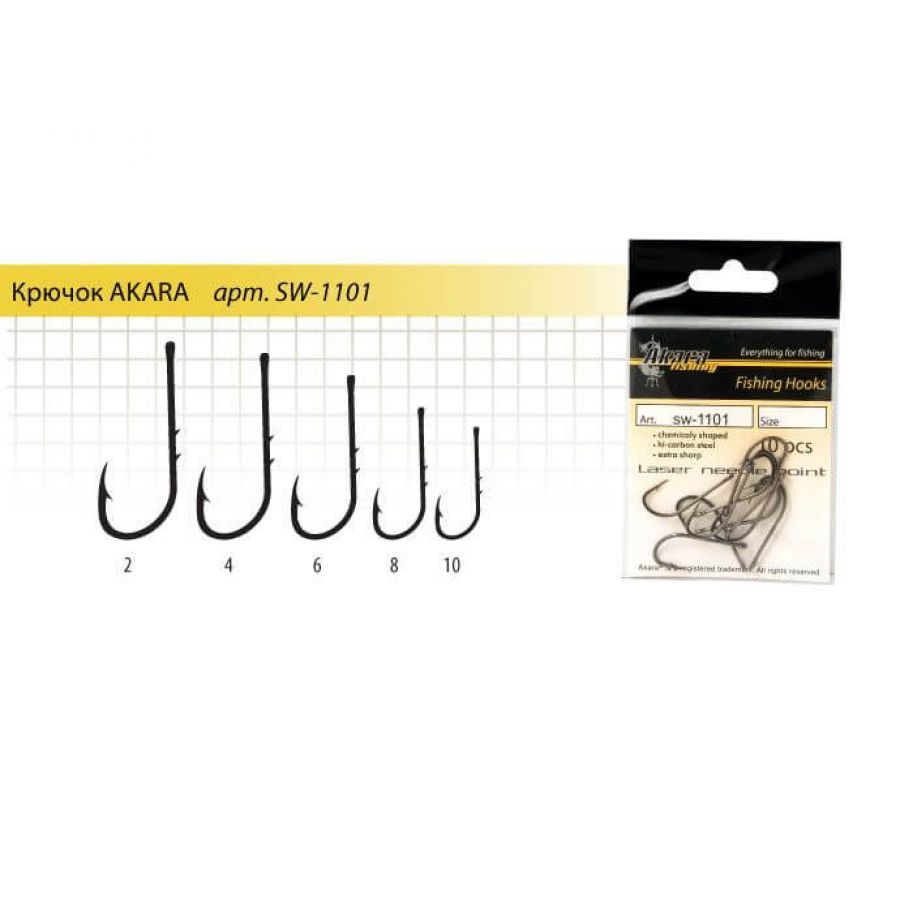 купить Крючок одинарный AKARA FISHING HOOK SW1101 #6-0