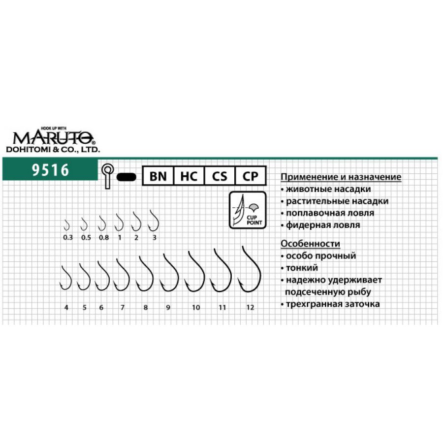 купить Крючок одинарный Maruto Cup Point 9516 № 6 BN-0