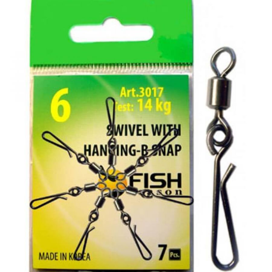 Вертлюг с застежкой Fish Season SWIVER WITH HANGING-B SNAP-3017 №6-0
