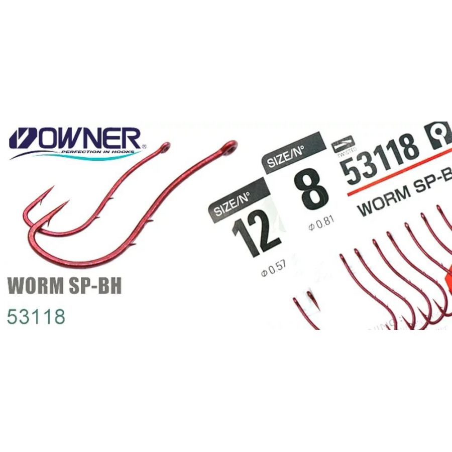 Крючок одинарный Owner 53118 Worm SP-BH #12 красный-0